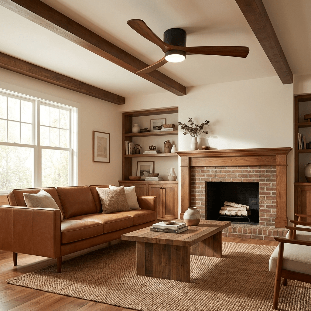 Ceiling Fan with Light 3-Blade Wood Remote | Flush Mount