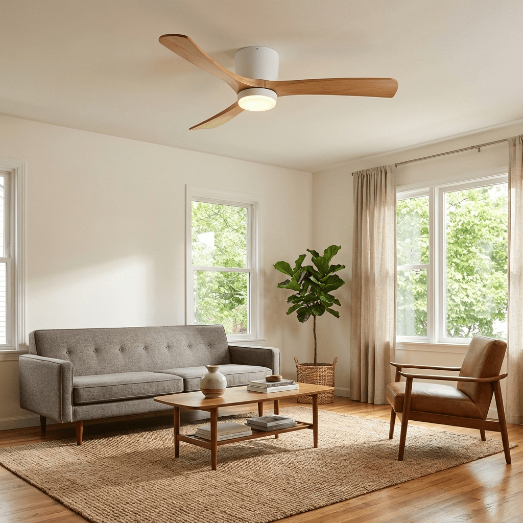 Ceiling Fan with Light 3-Blade Wood Remote | Flush Mount