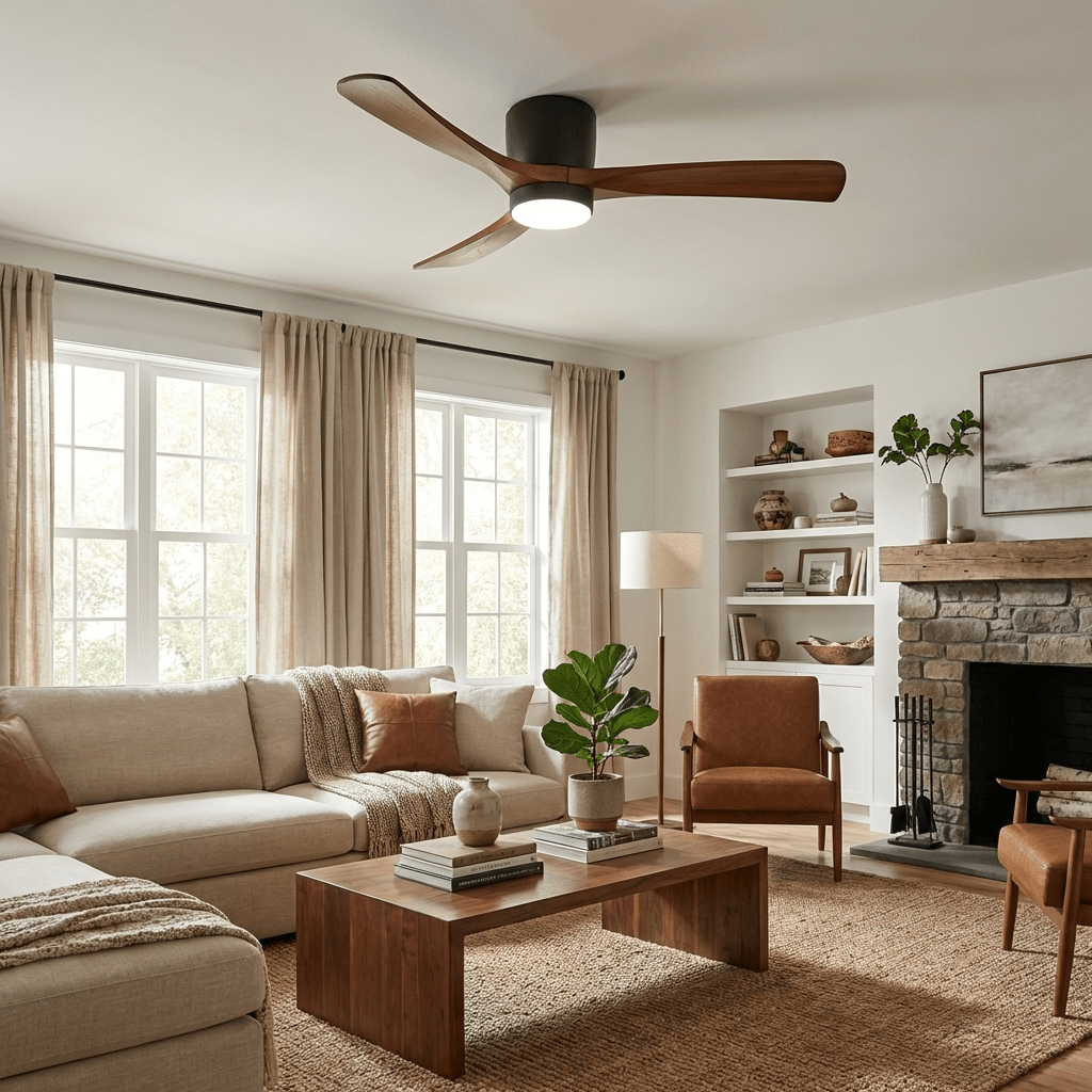 Ceiling Fan with Light 3-Blade Wood Remote | Flush Mount