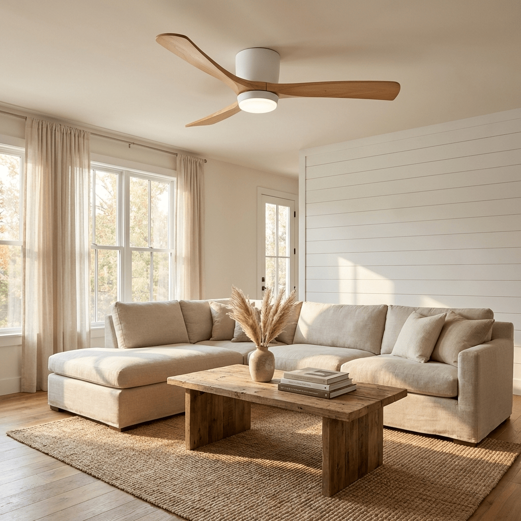 Ceiling Fan with Light 3-Blade Wood Remote | Flush Mount