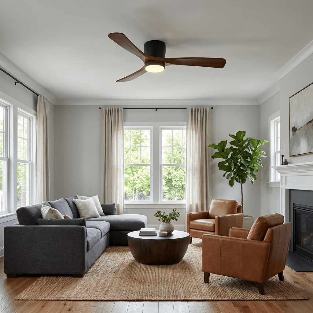 Ceiling Fan with Light 3-Blade Wood Remote | Flush Mount