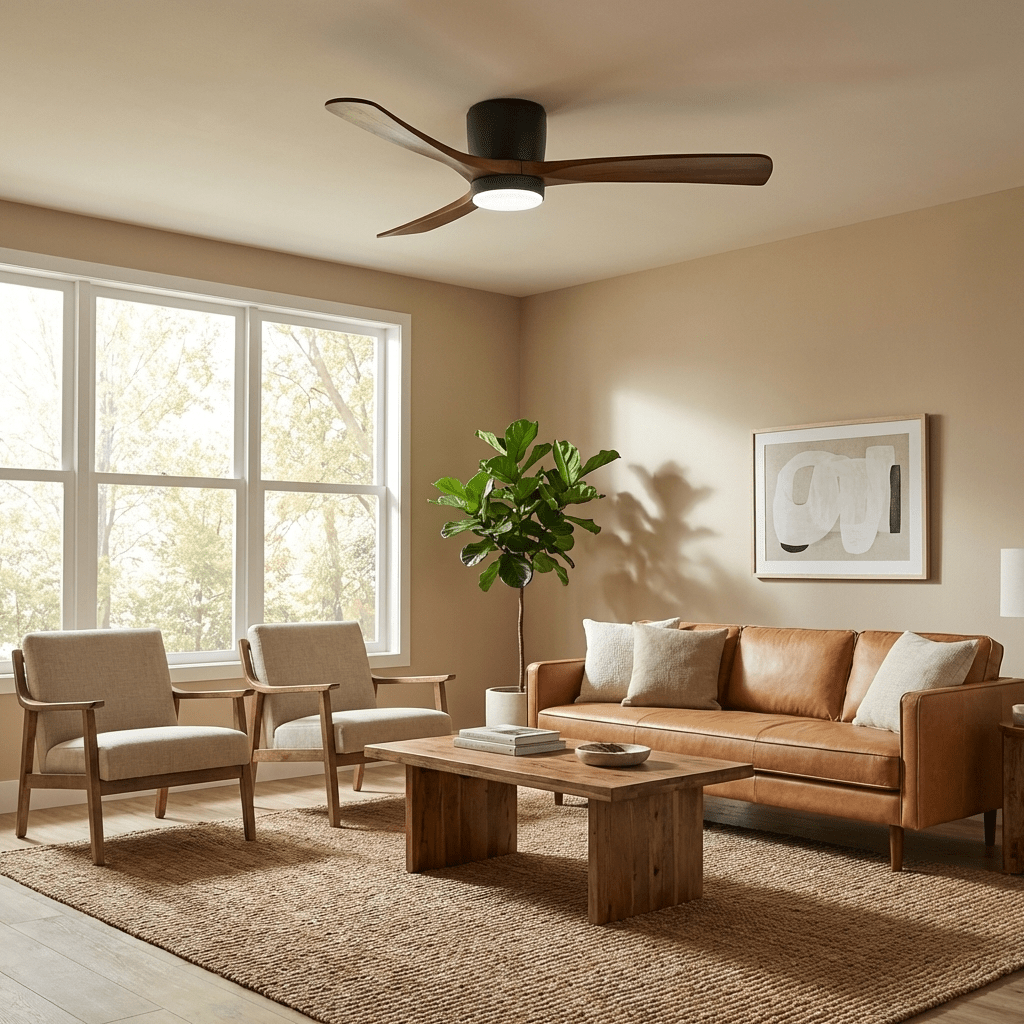 Ceiling Fan with Light 3-Blade Wood Remote | Flush Mount