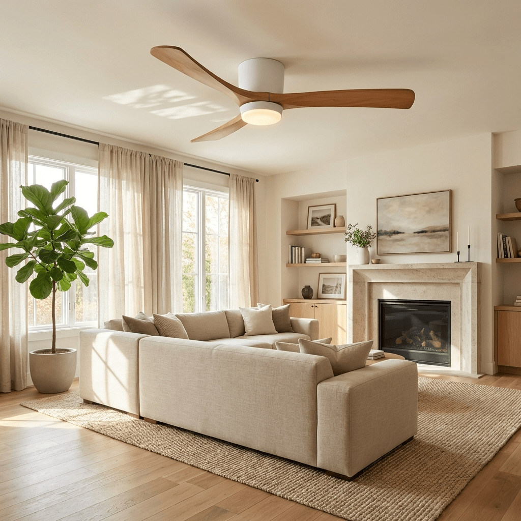 Ceiling Fan with Light 3-Blade Wood Remote | Flush Mount