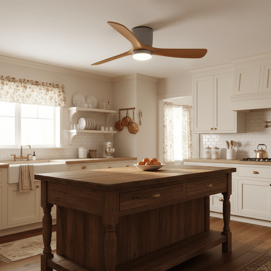 Ceiling Fan with Light 3-Blade Wood Remote | Flush Mount