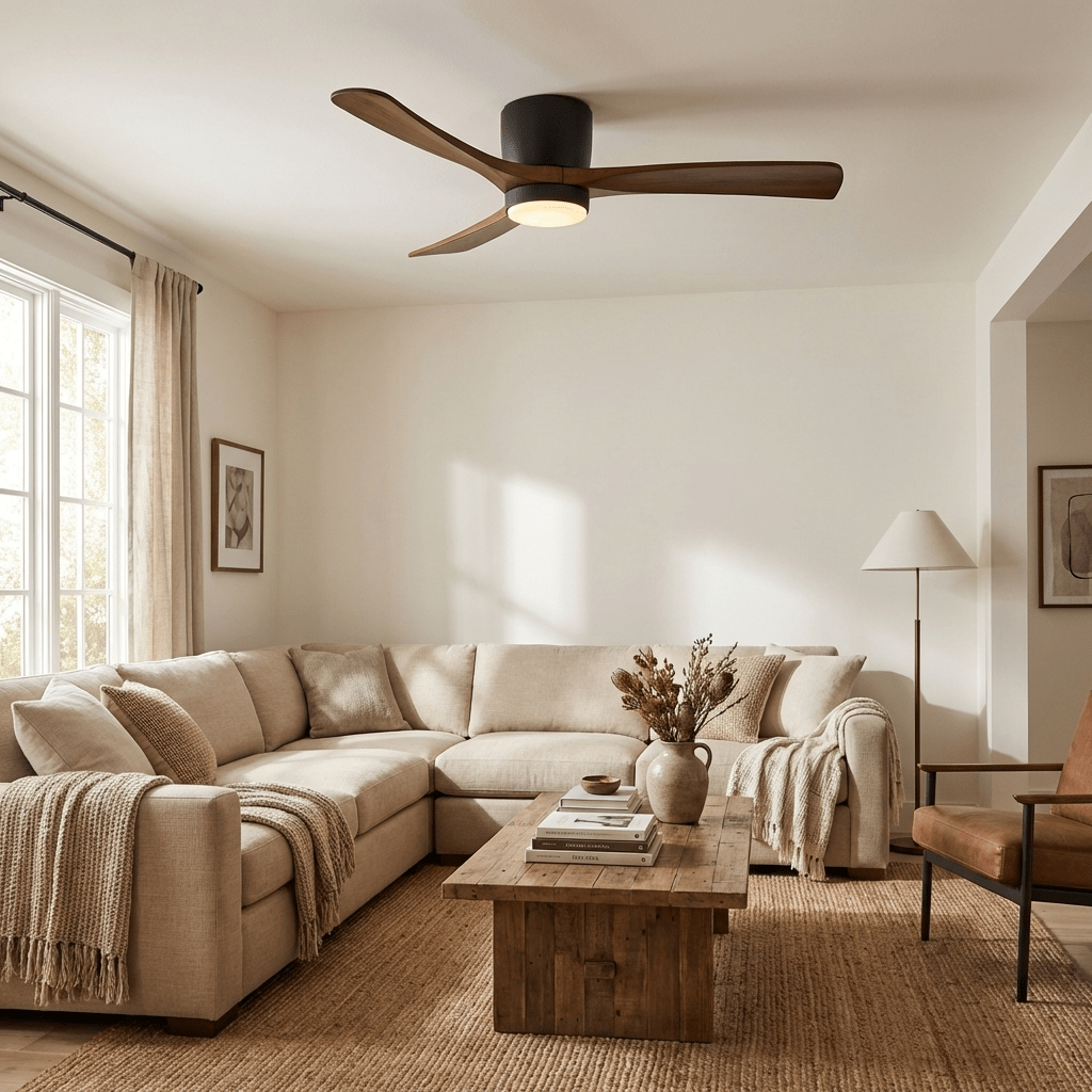 Ceiling Fan with Light 3-Blade Wood Remote | Flush Mount