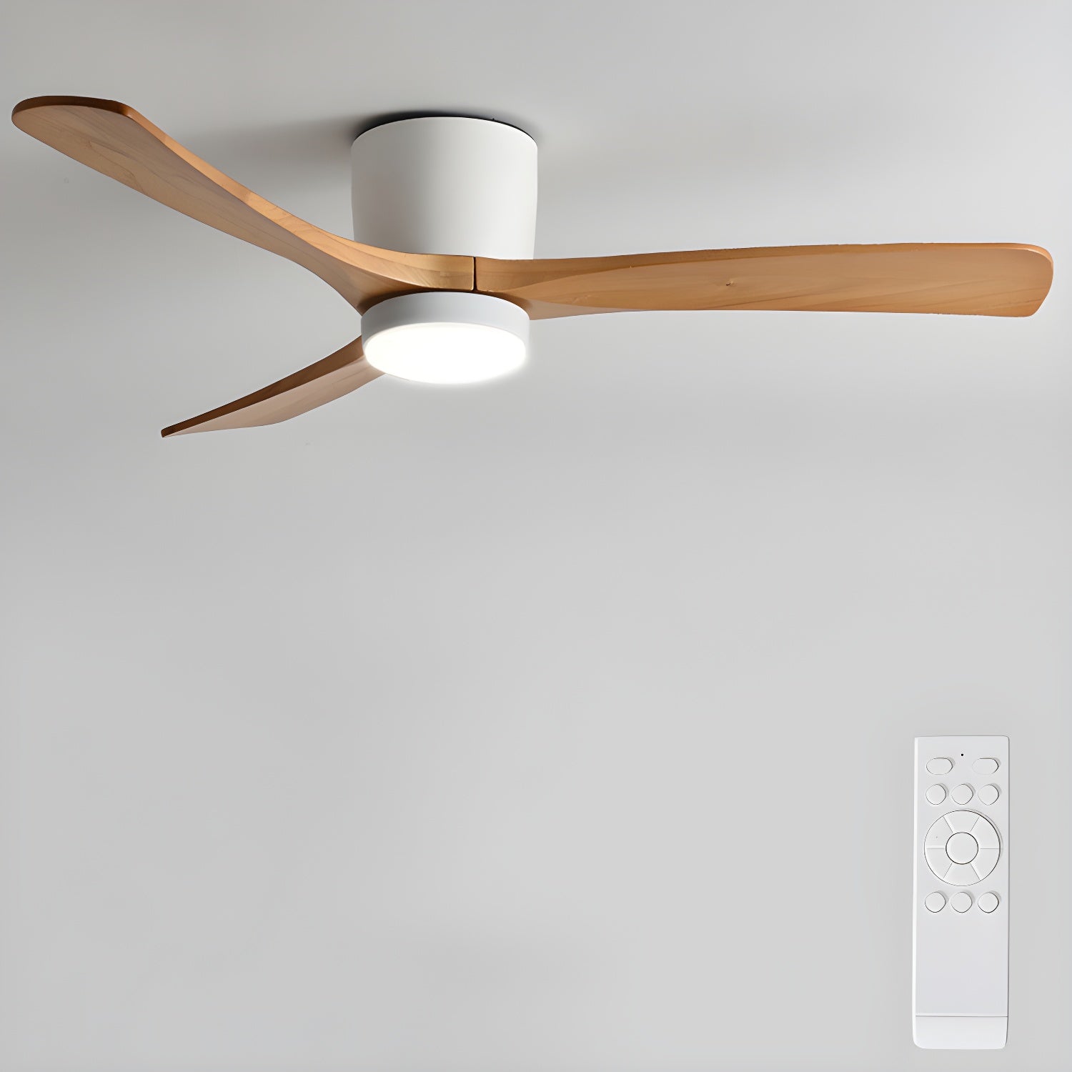 Ceiling Fan with Light 3-Blade Wood Remote | Flush Mount
