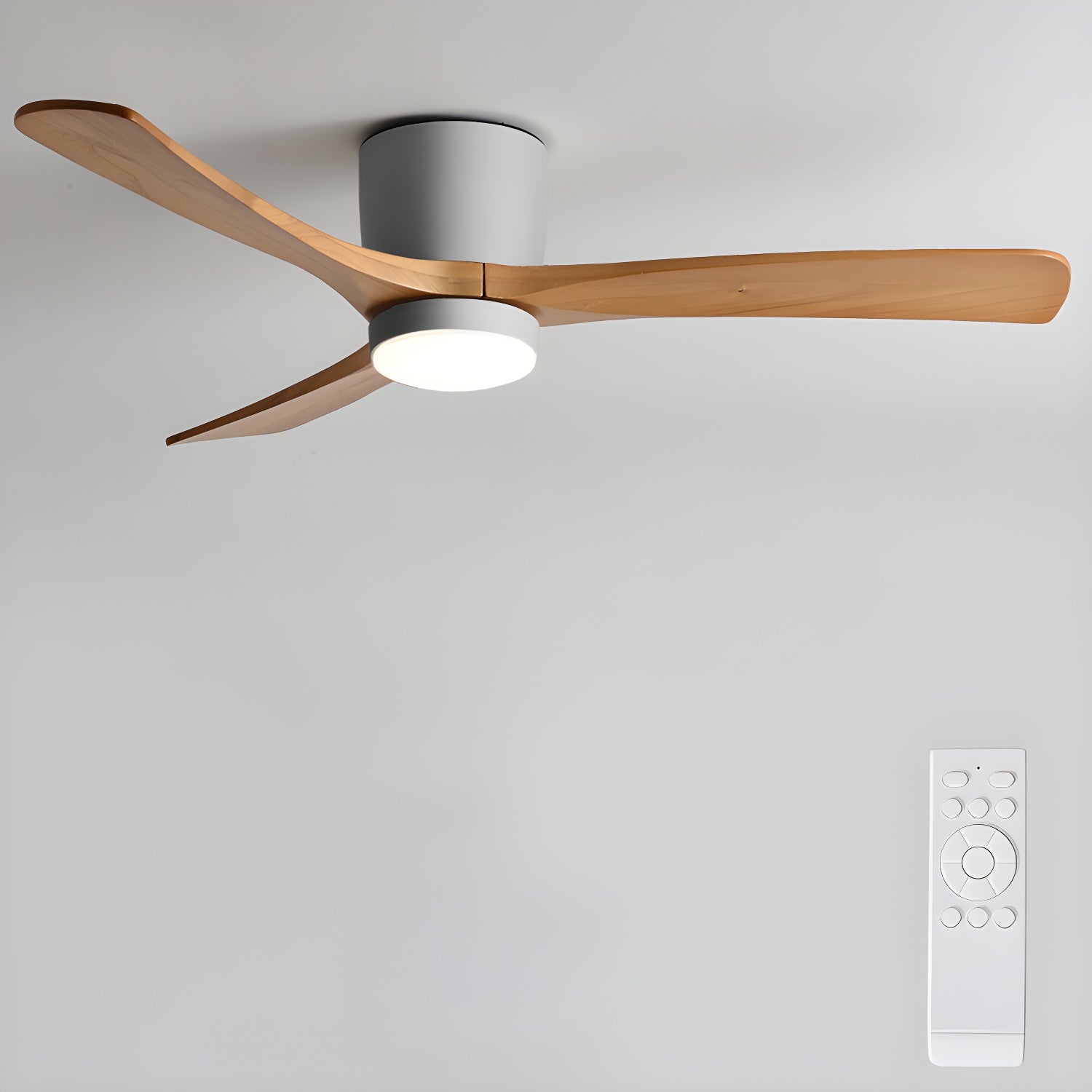 Ceiling Fan with Light 3-Blade Wood Remote | Flush Mount