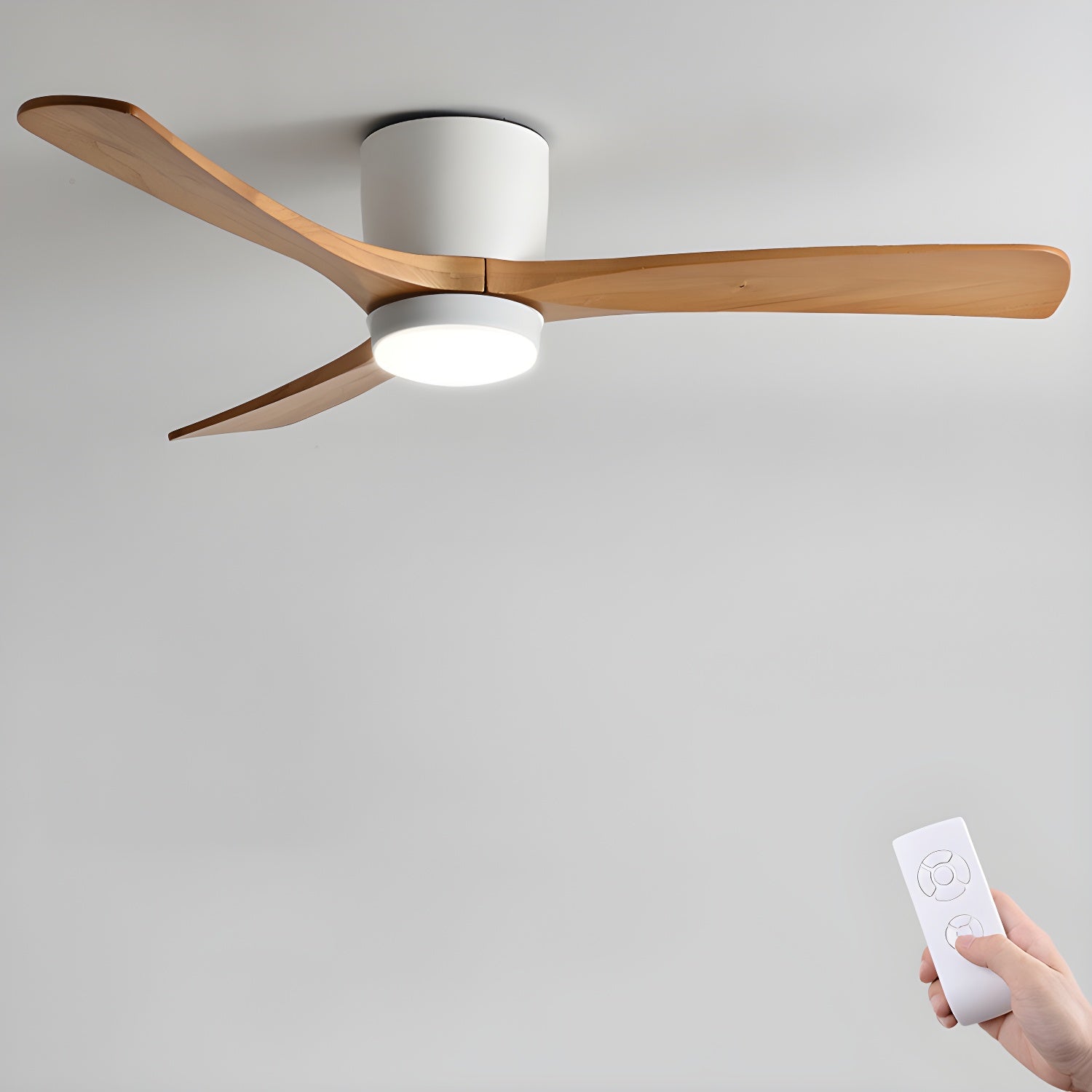 Ceiling Fan with Light 3-Blade Wood Remote | Flush Mount