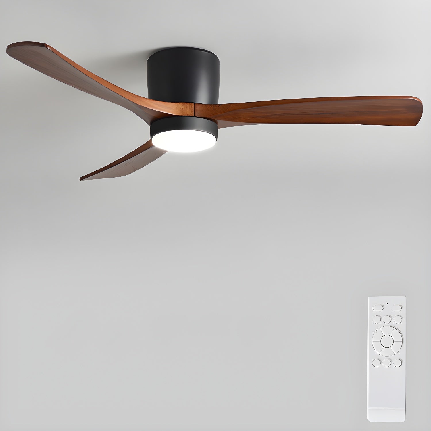 Ceiling Fan with Light 3-Blade Wood Remote | Flush Mount
