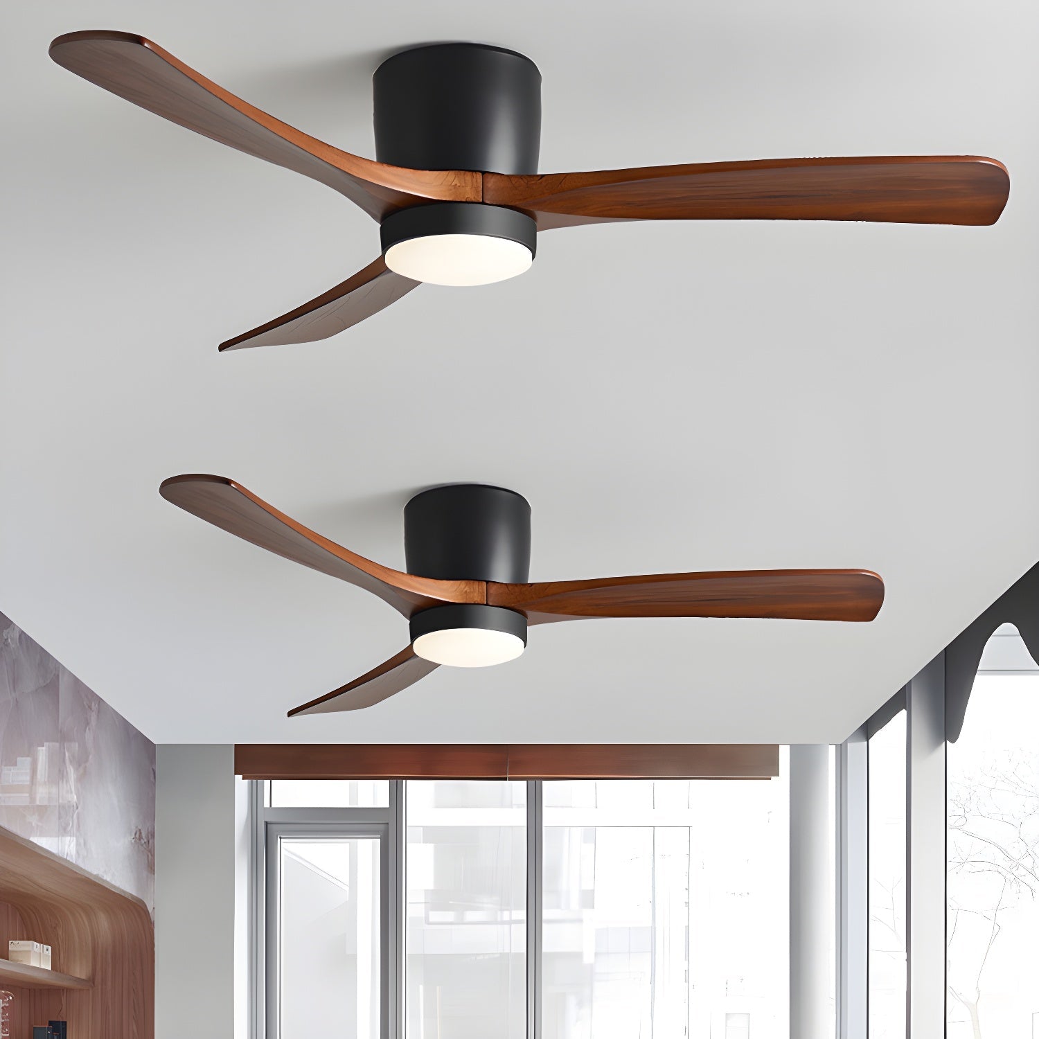 Ceiling Fan with Light 3-Blade Wood Remote | Flush Mount