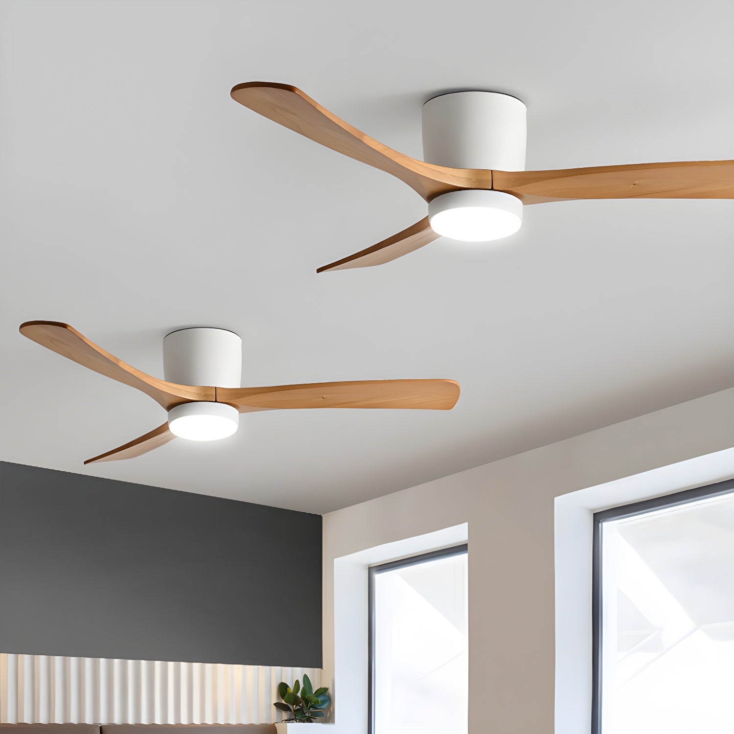Ceiling Fan with Light 3-Blade Wood Remote | Flush Mount