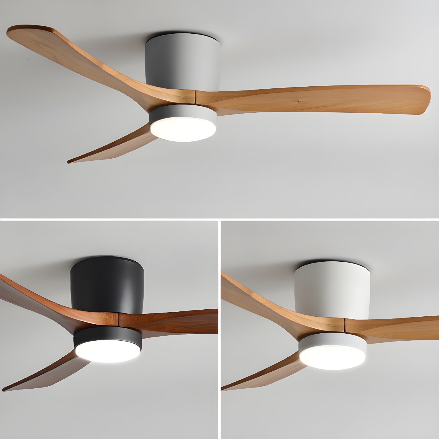 Ceiling Fan with Light 3-Blade Wood Remote | Flush Mount