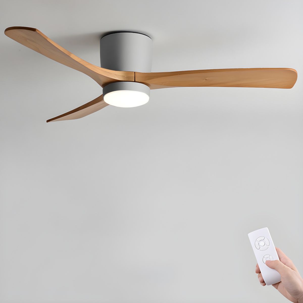 Ceiling Fan with Light 3-Blade Wood Remote | Flush Mount