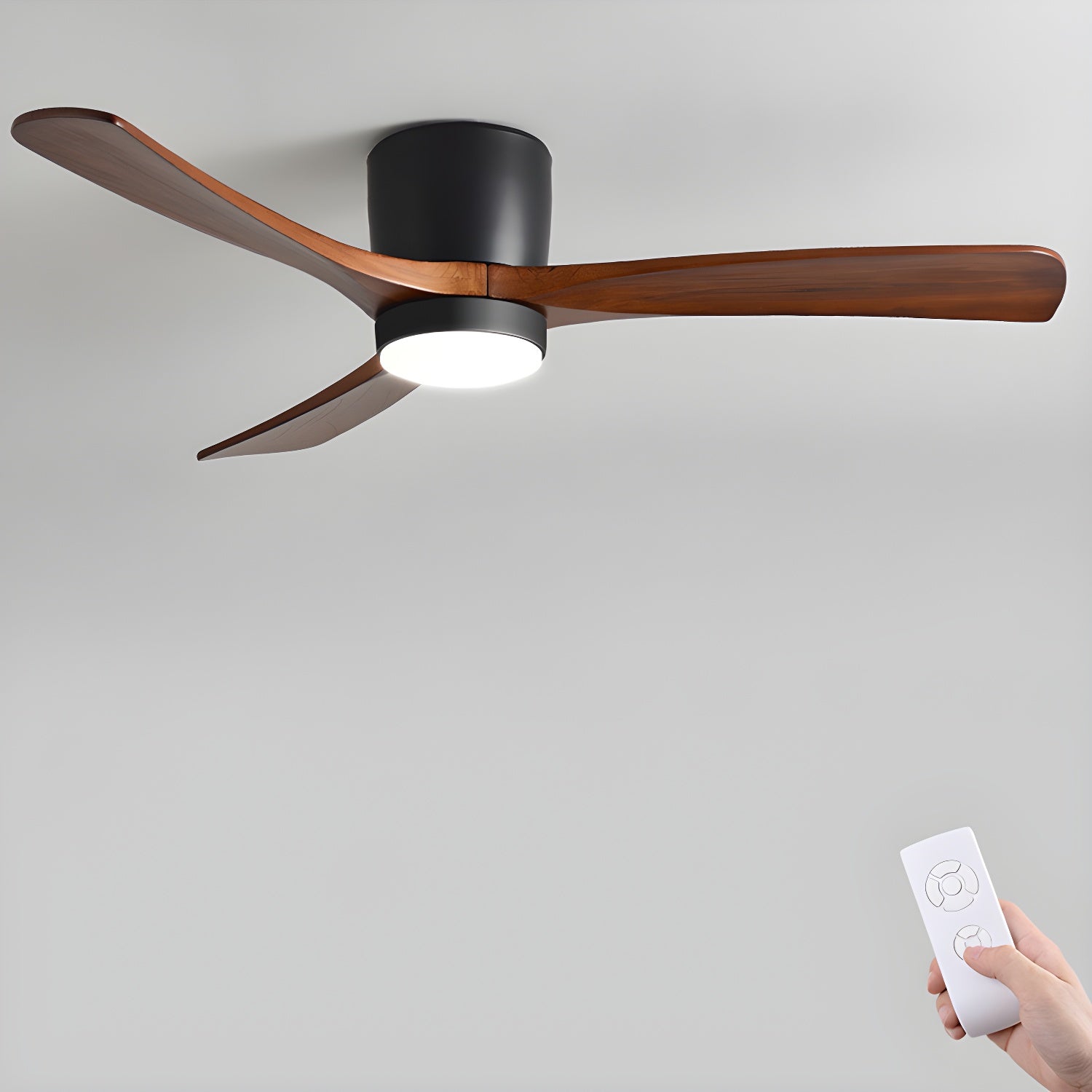 Ceiling Fan with Light 3-Blade Wood Remote | Flush Mount