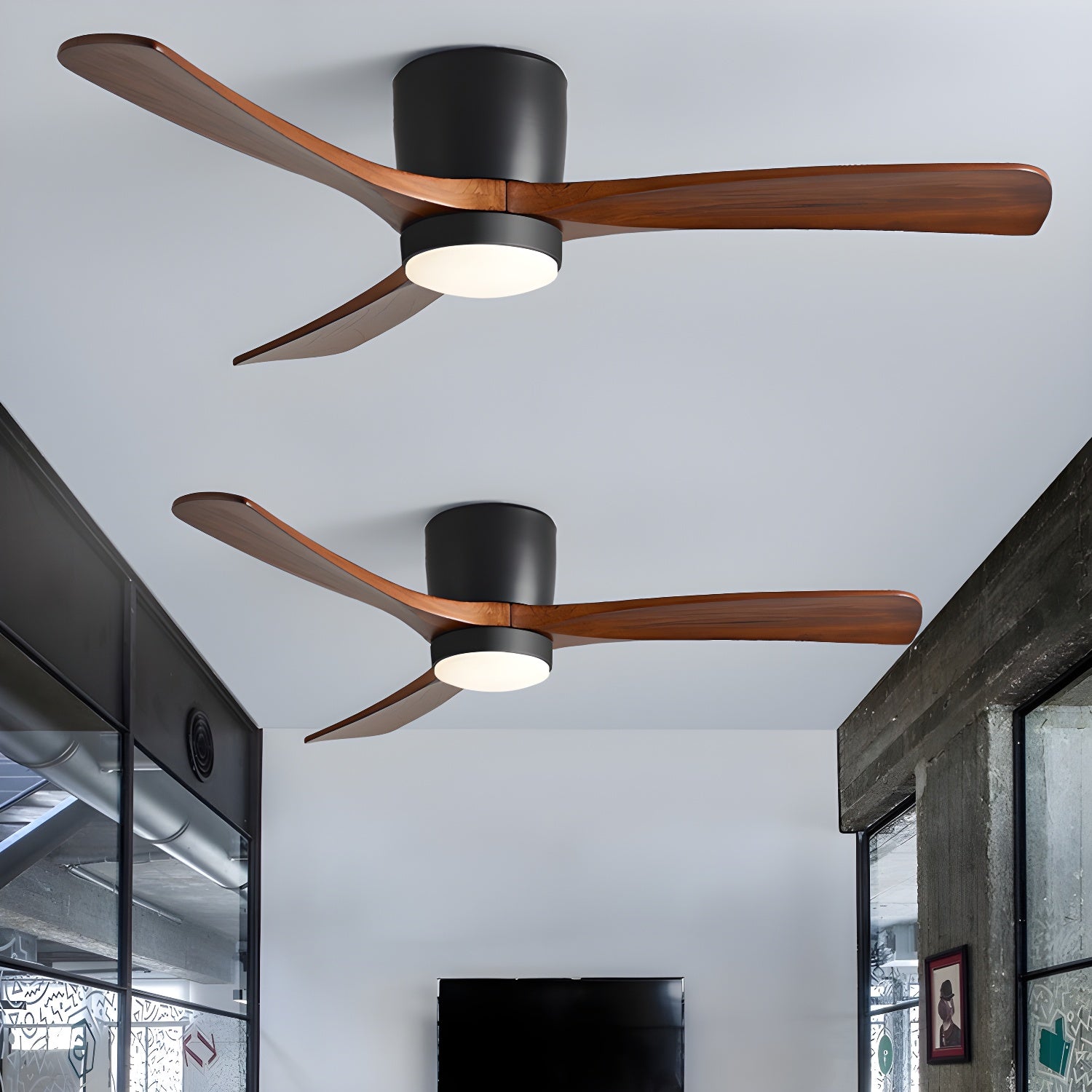 Ceiling Fan with Light 3-Blade Wood Remote | Flush Mount
