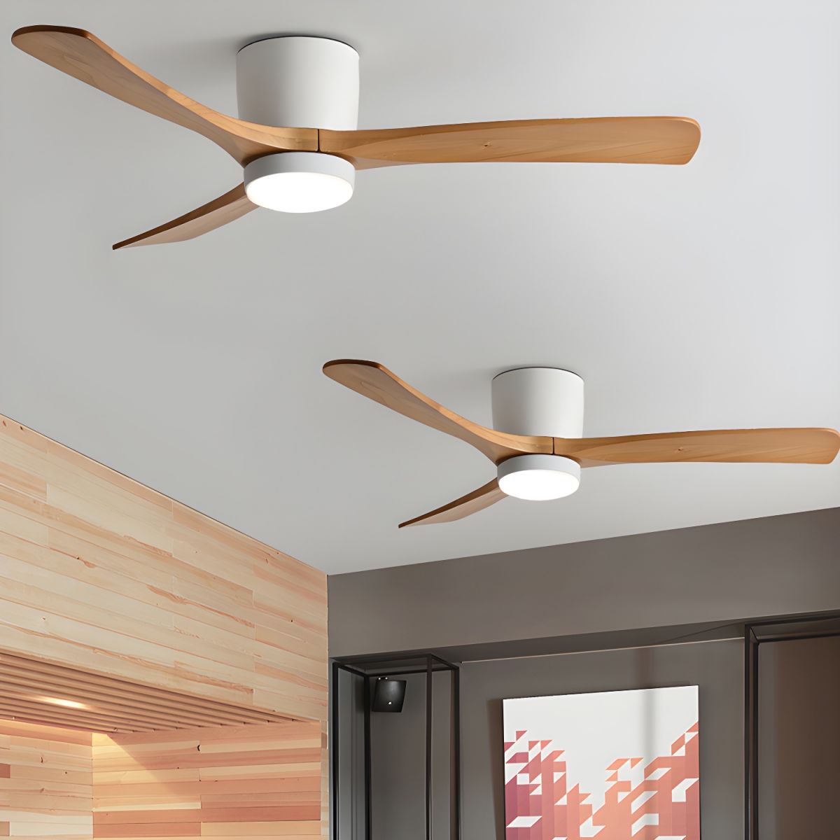 Ceiling Fan with Light 3-Blade Wood Remote | Flush Mount