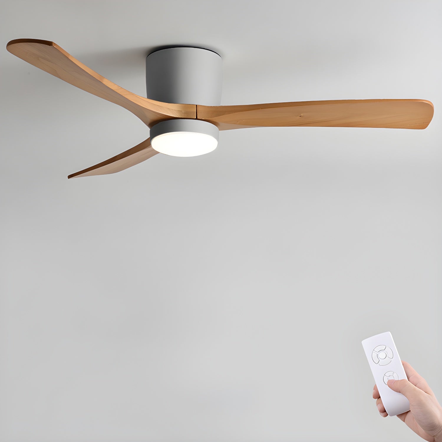 Ceiling Fan with Light 3-Blade Wood Remote | Flush Mount