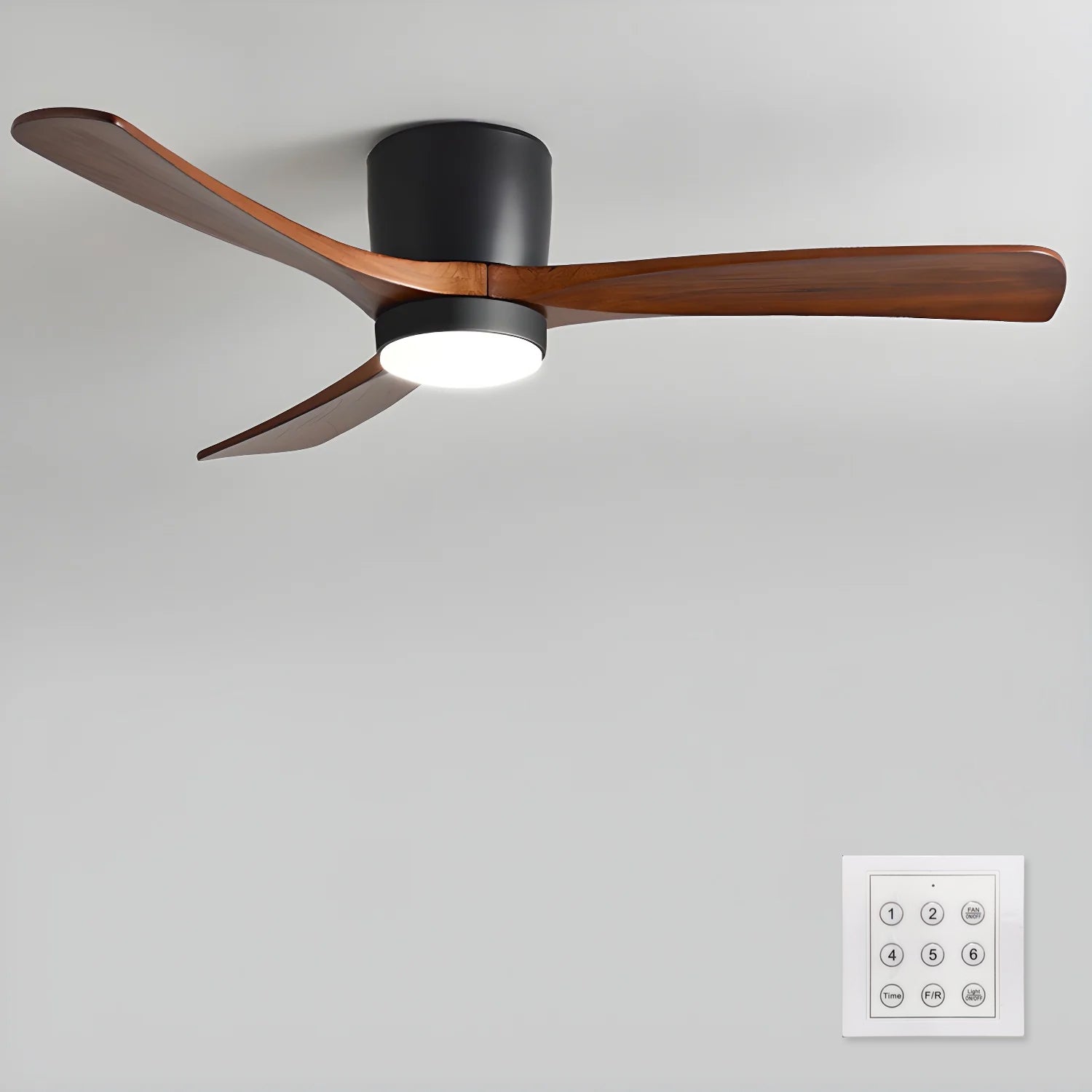 Ceiling Fan with Light 3-Blade Wood Remote | Flush Mount