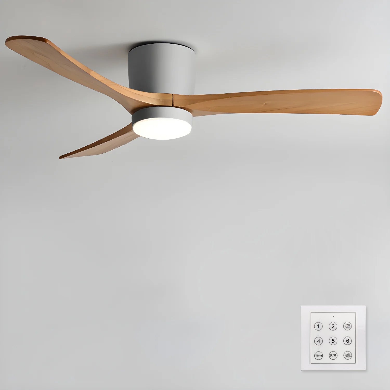 Ceiling Fan with Light 3-Blade Wood Remote | Flush Mount