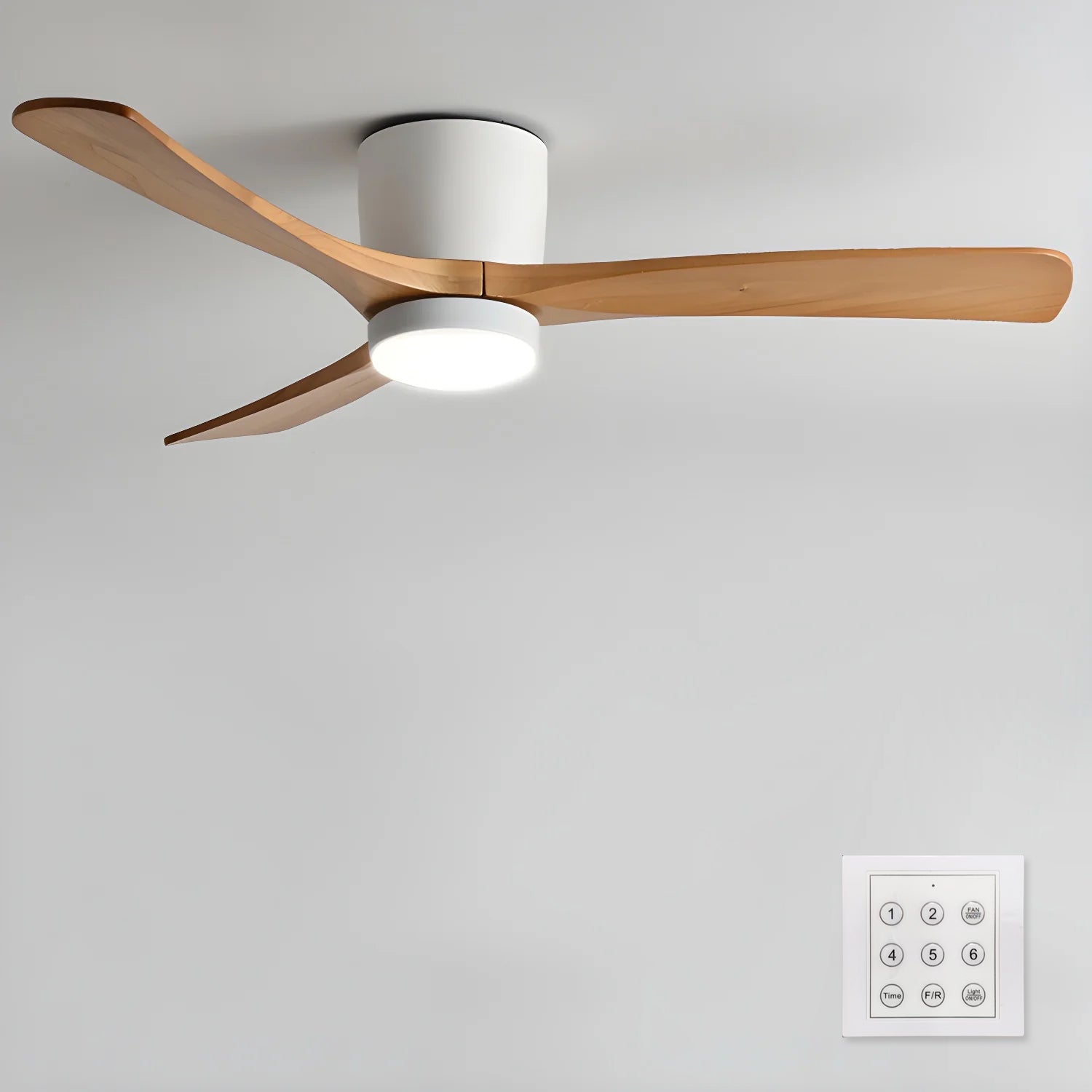 Ceiling Fan with Light 3-Blade Wood Remote | Flush Mount