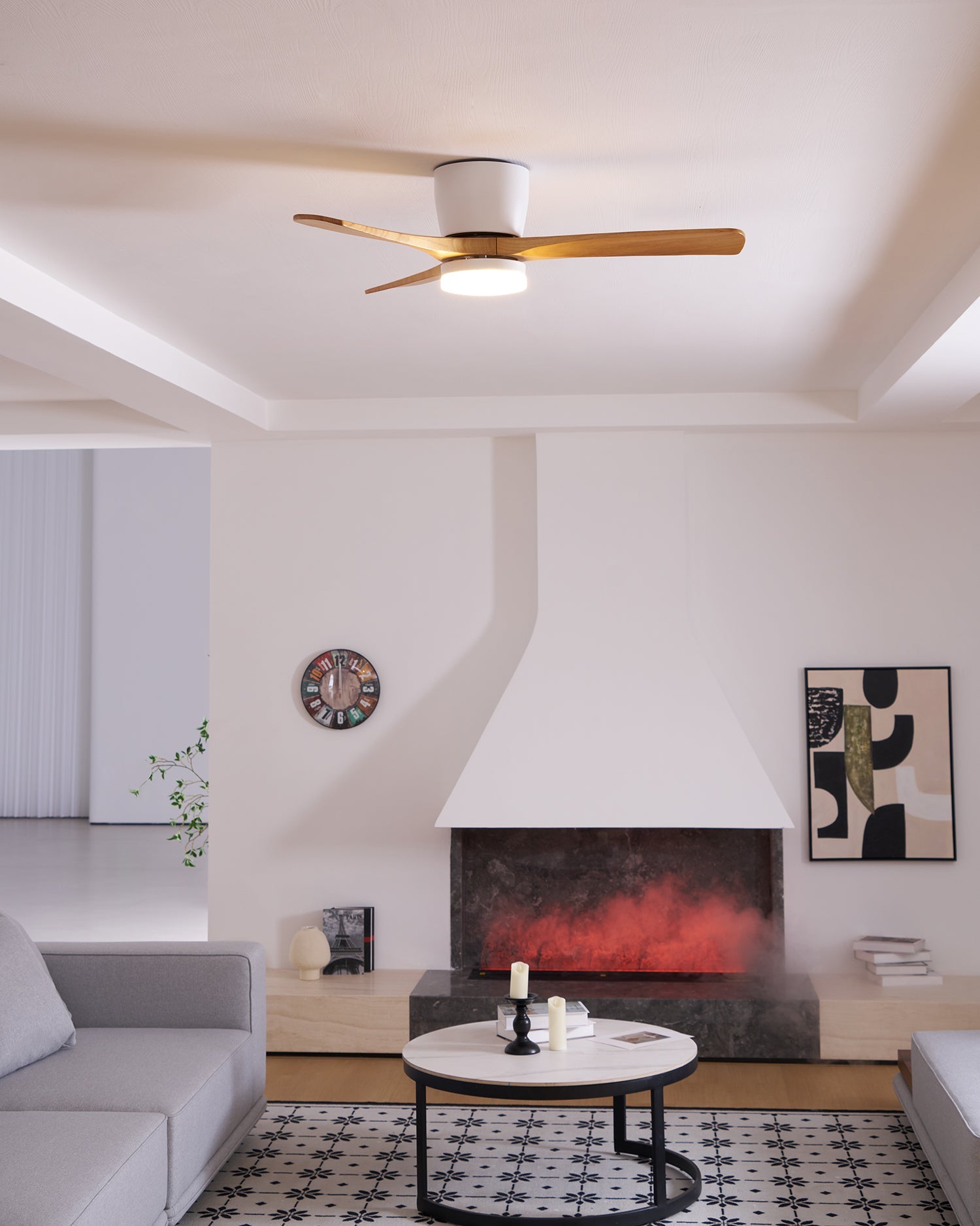 Ceiling Fan with Light 3-Blade Wood Remote | Flush Mount