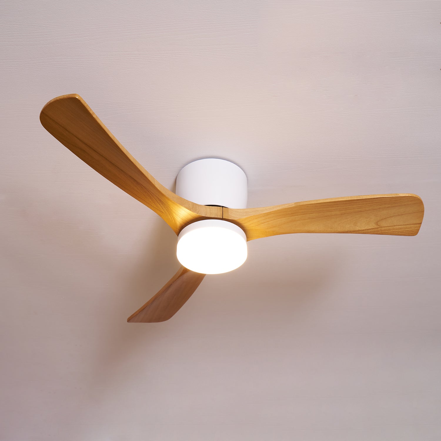 Ceiling Fan with Light 3-Blade Wood Remote | Flush Mount