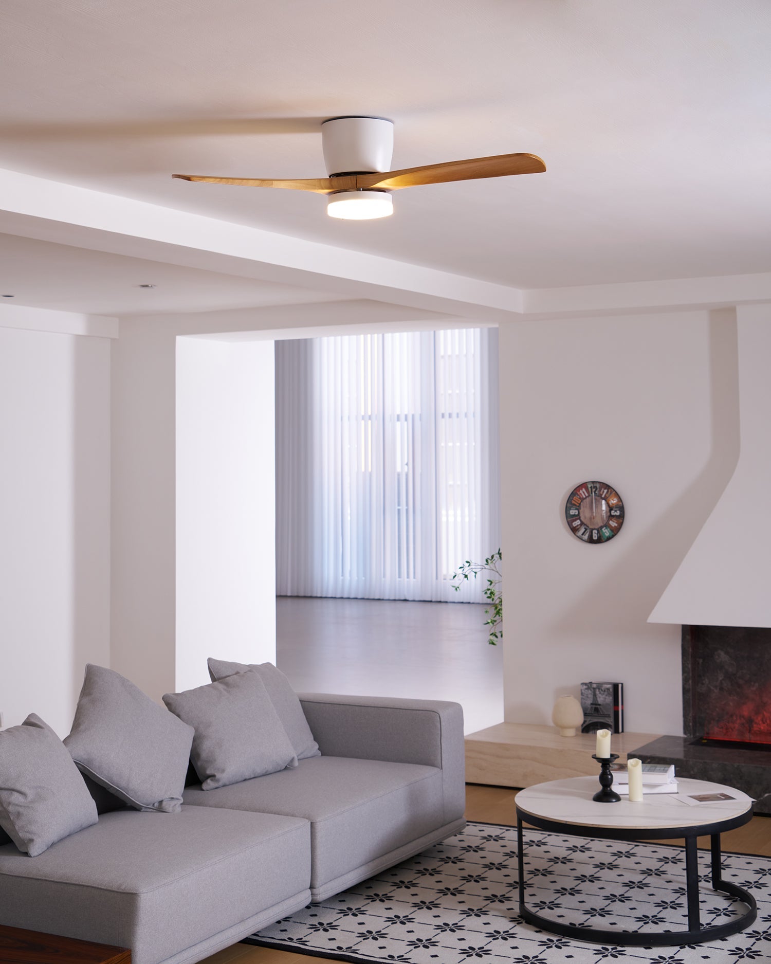Ceiling Fan with Light 3-Blade Wood Remote | Flush Mount