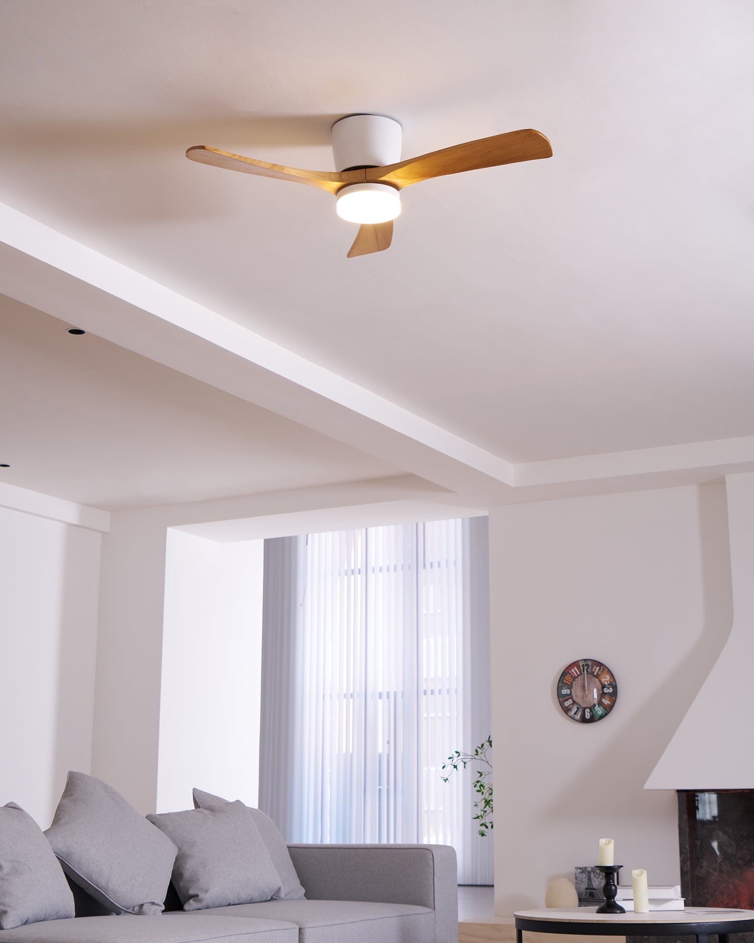 Ceiling Fan with Light 3-Blade Wood Remote | Flush Mount