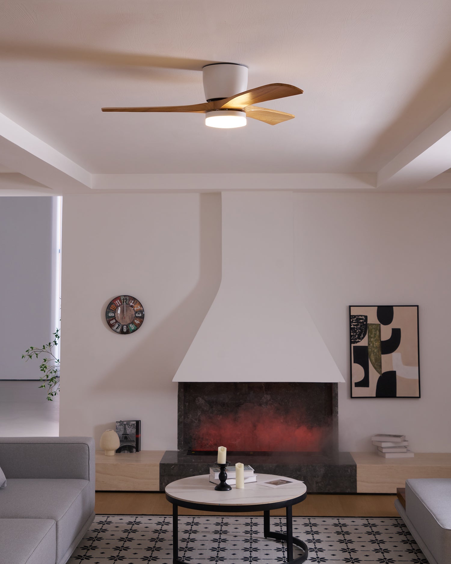Ceiling Fan with Light 3-Blade Wood Remote | Flush Mount
