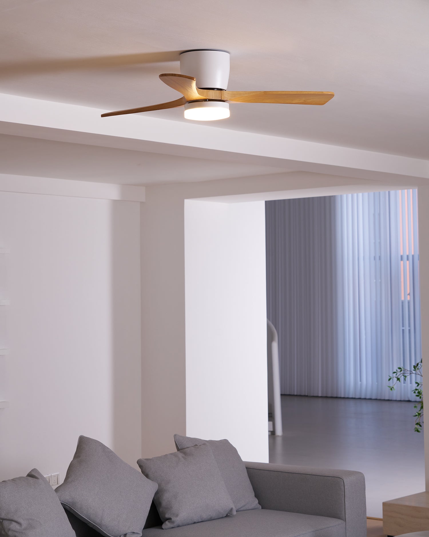 Ceiling Fan with Light 3-Blade Wood Remote | Flush Mount