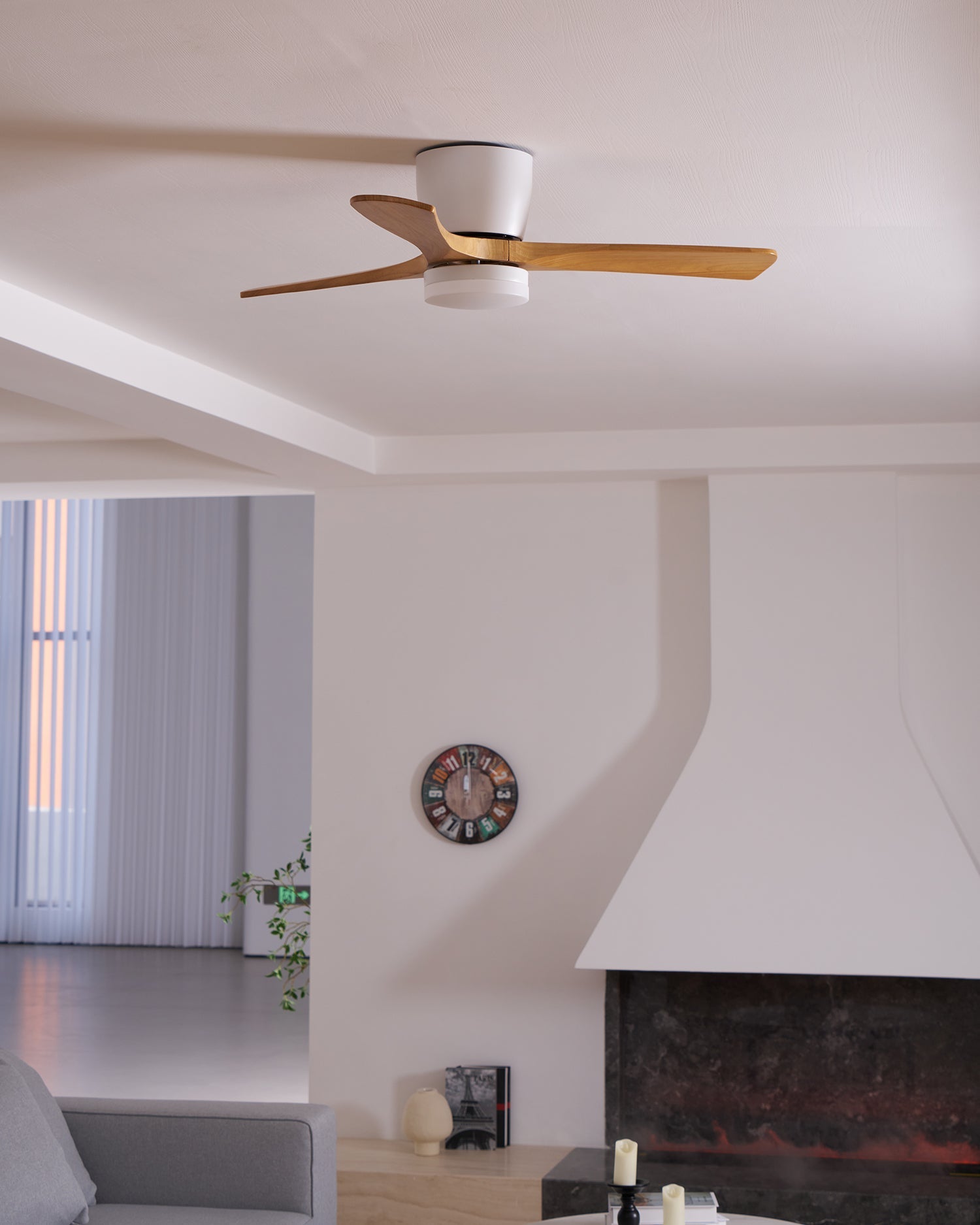 Ceiling Fan with Light 3-Blade Wood Remote | Flush Mount