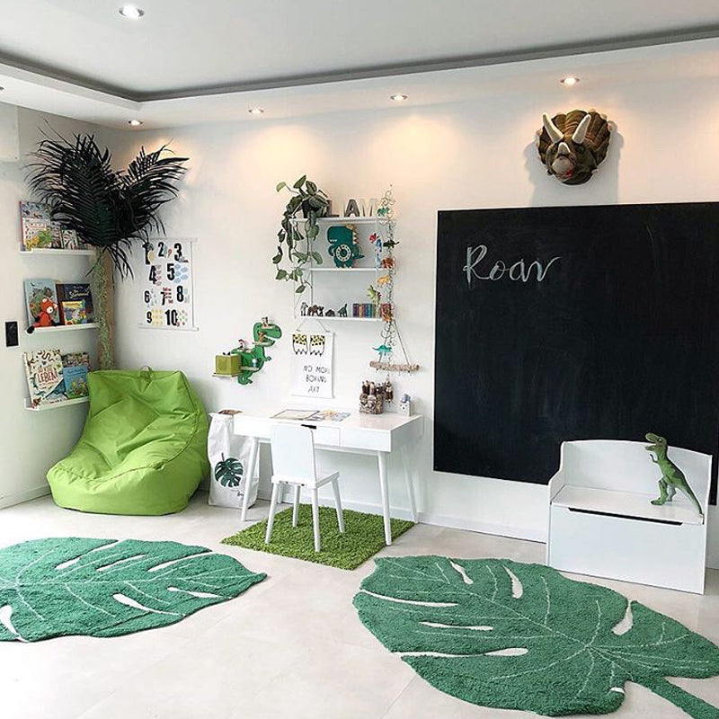 Rug Leaf Shape Green Bedroom | Fluffy