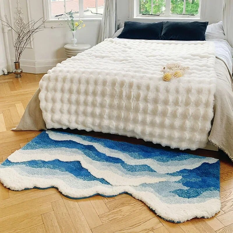 Rug Wave Pattern Bedroom | Washable