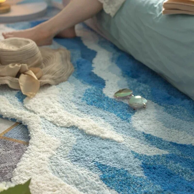 Rug Wave Pattern Bedroom | Washable