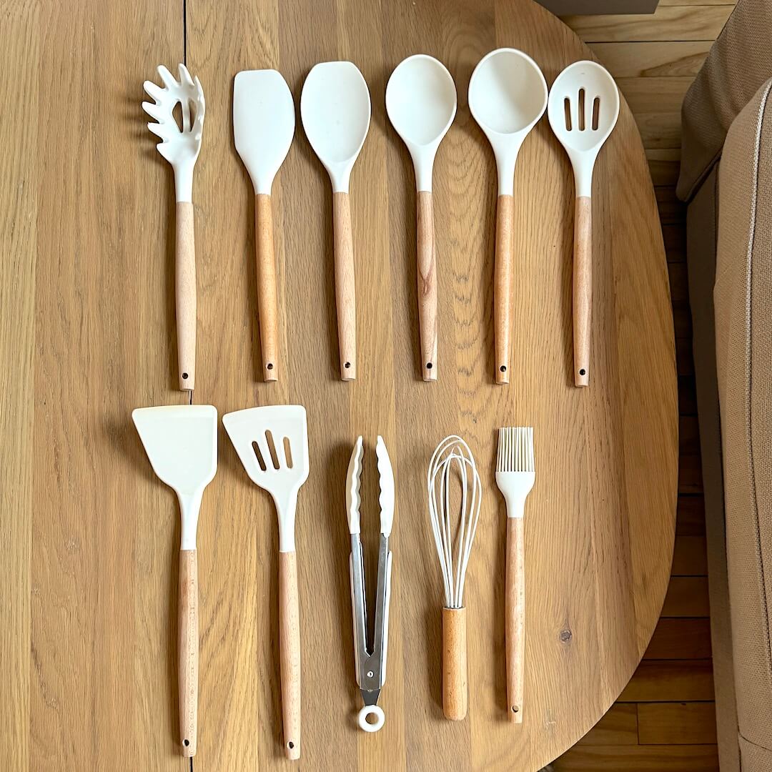 Silicone Cooking Utensil Set with Wooden Handles | BPA Free