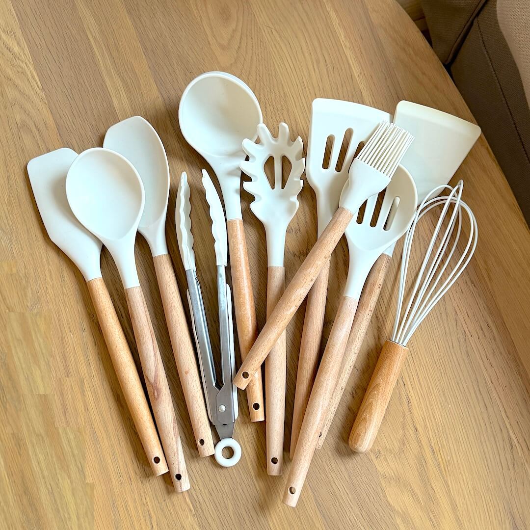 Silicone Cooking Utensil Set with Wooden Handles | BPA Free