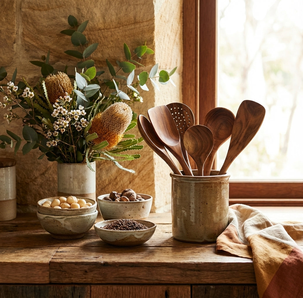 Teak Wood Cooking Spoon Set | 7-Piece Non-Stick