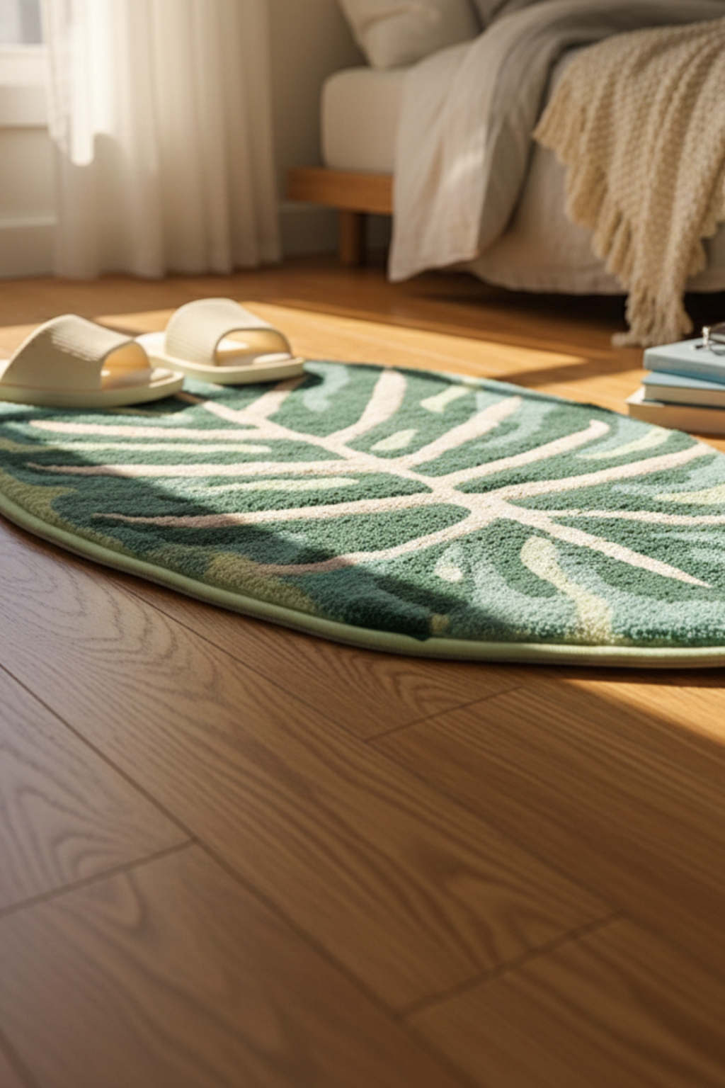 Washable Botanical Rug | Leaf Shape Bathroom Accent