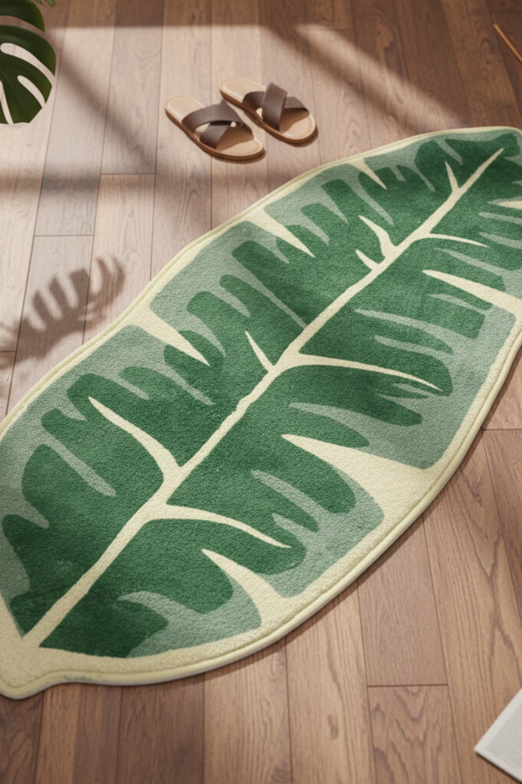 Washable Botanical Rug | Leaf Shape Bathroom Accent