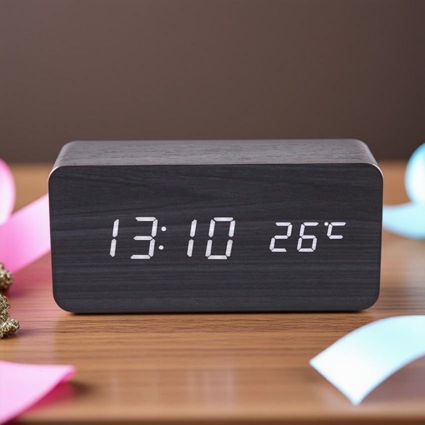 Alarm Clock Wooden Digital with Temperature | LED