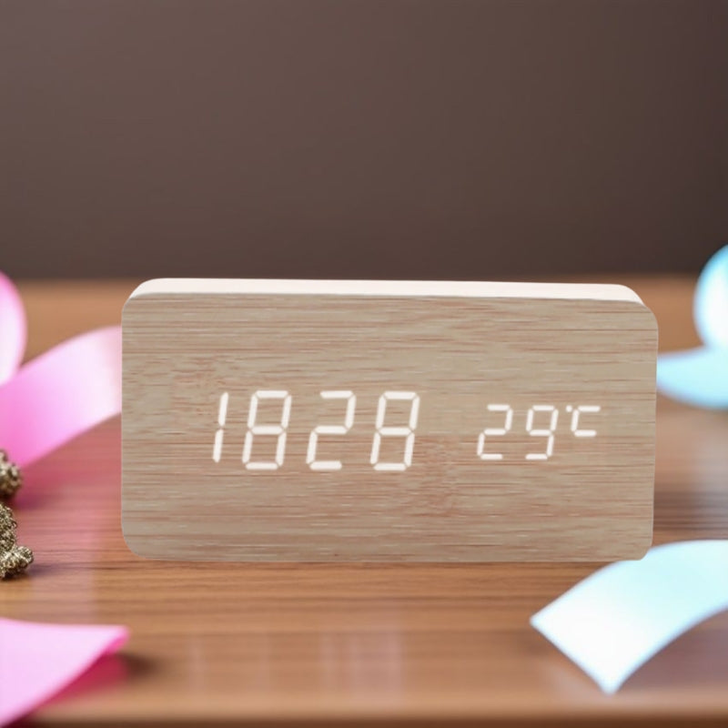 Alarm Clock Wooden Digital with Temperature | LED