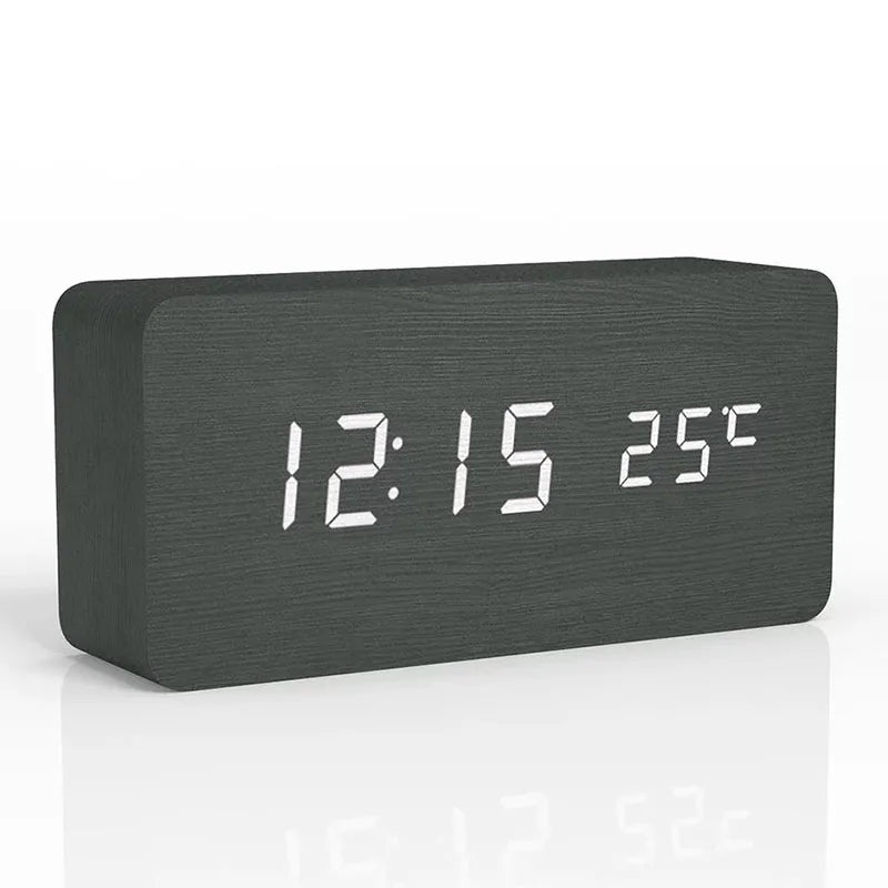 Alarm Clock Wooden Digital with Temperature | LED