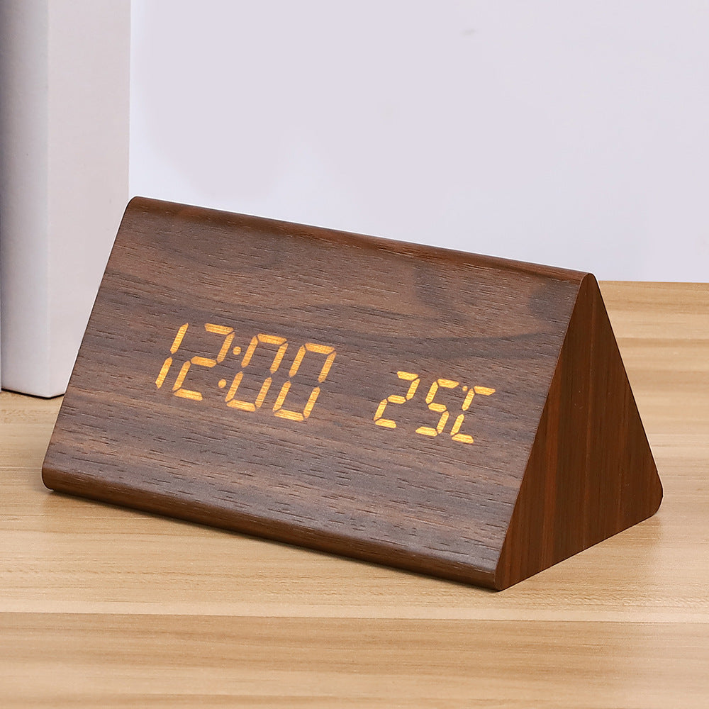 Alarm Clock Wooden Triangle with Temperature | LED