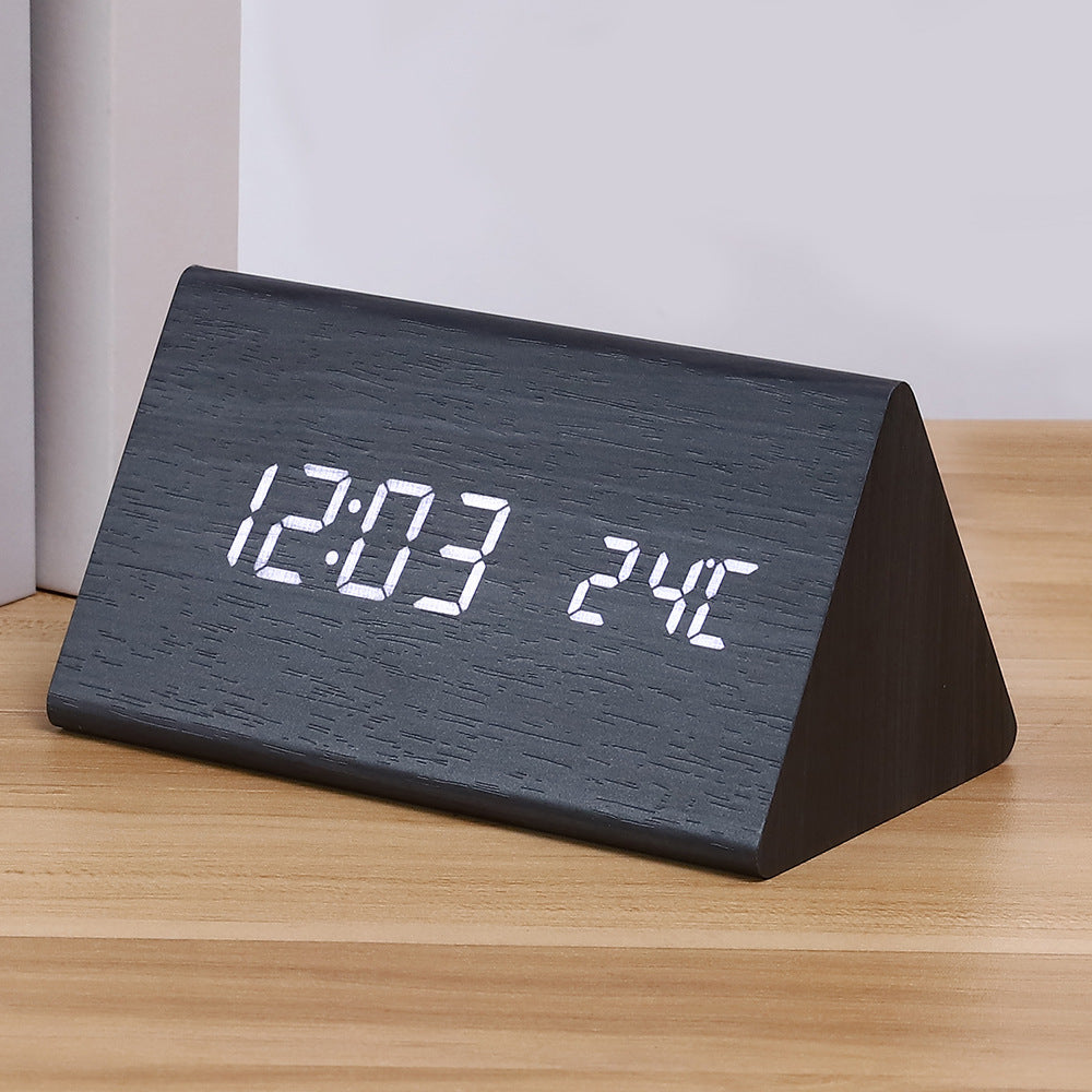 Alarm Clock Wooden Triangle with Temperature | LED