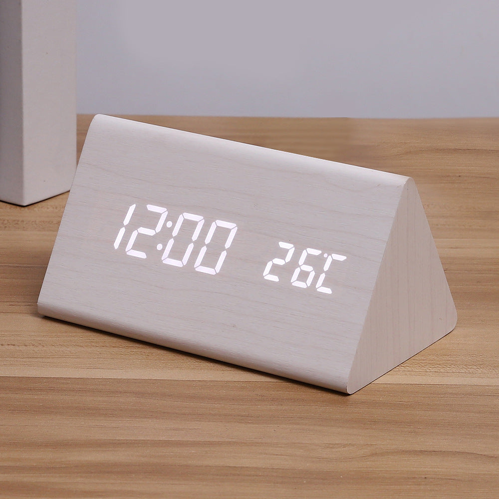 Alarm Clock Wooden Triangle with Temperature | LED
