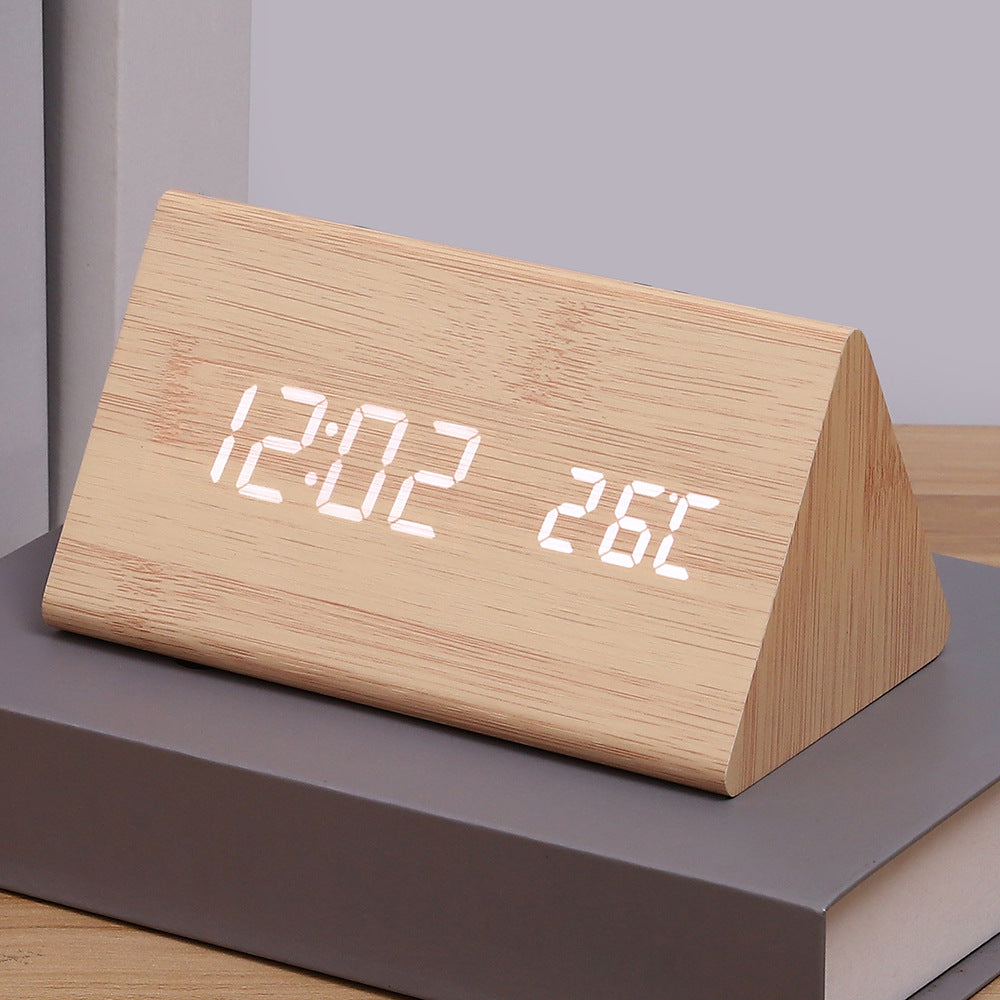 Alarm Clock Wooden Triangle with Temperature | LED