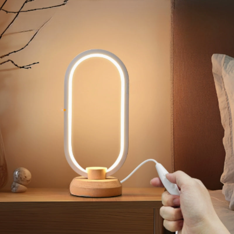 Bedside Lamp with Wooden Base | LED Oval