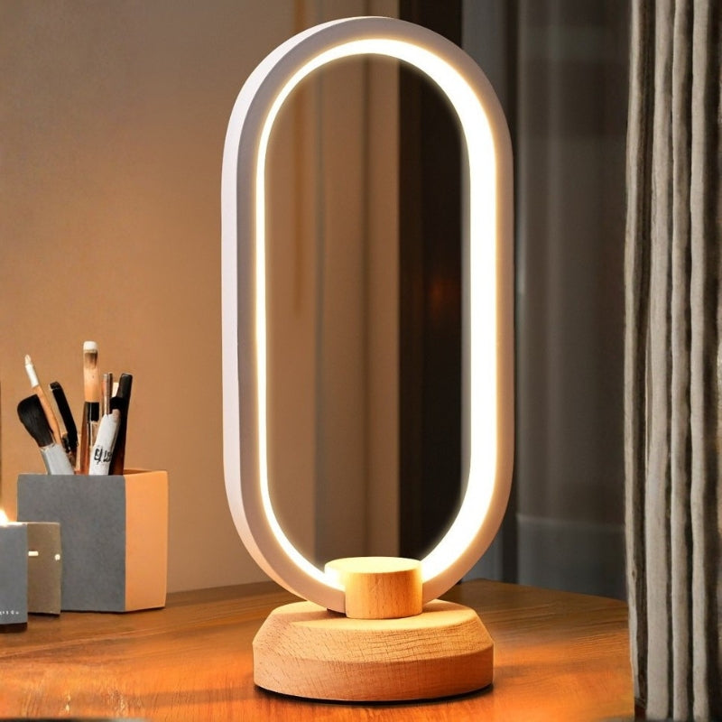 Bedside Lamp with Wooden Base | LED Oval