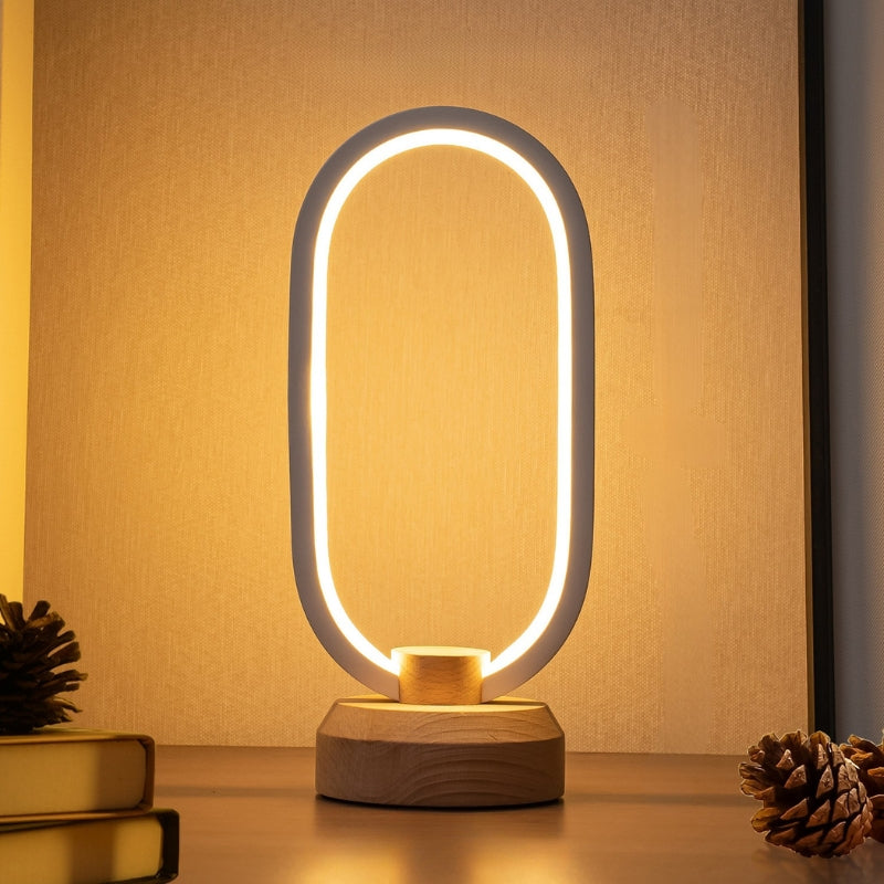 Bedside Lamp with Wooden Base | LED Oval
