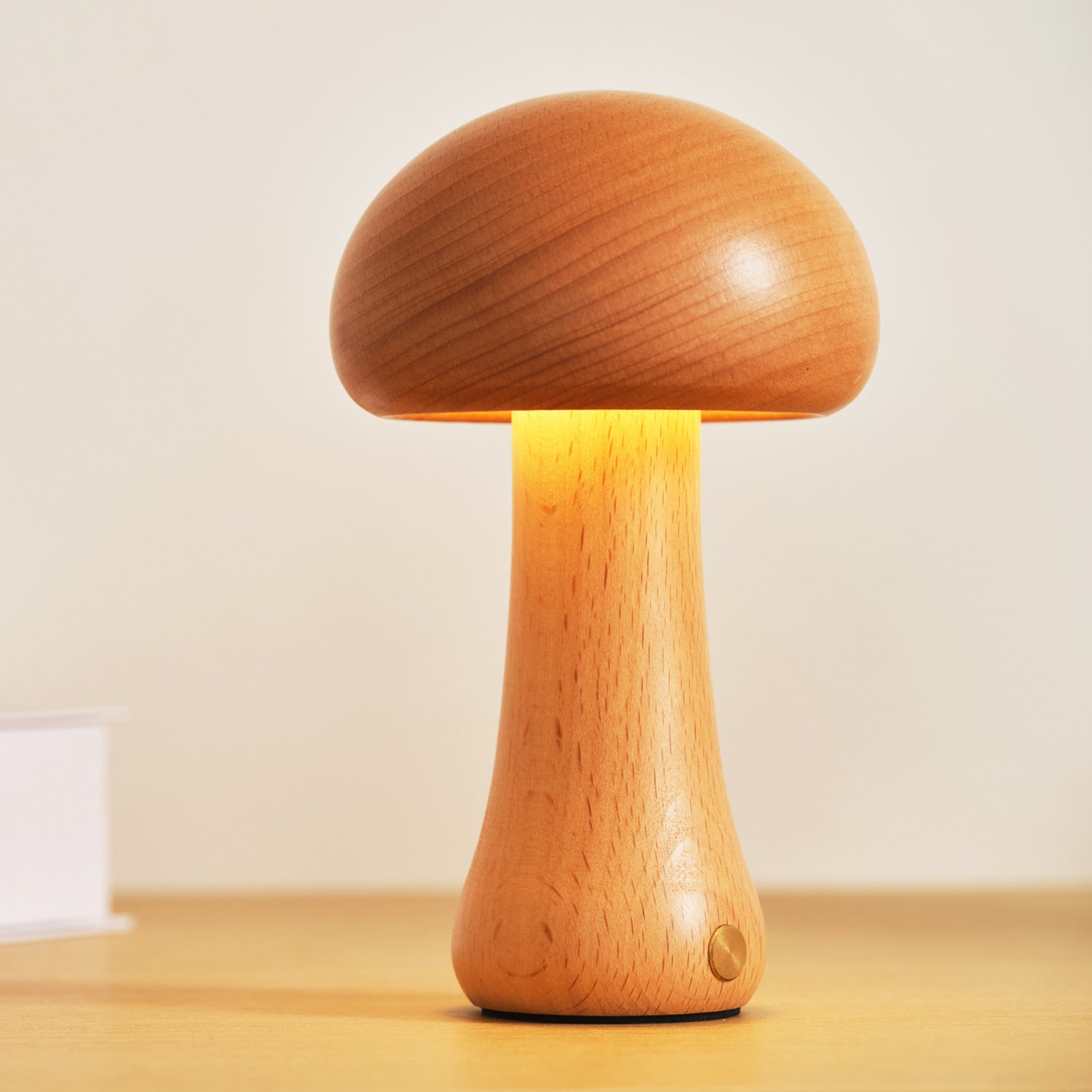 Bedside Lamp Wooden Mushroom LED with 360° Rotation | Cordless